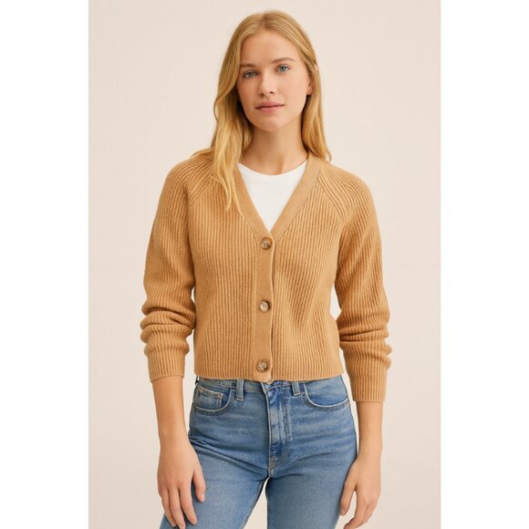 The Cashmere Project Brown Raglan Ribbed Button Cardigan - Small - Picture 1 of 9